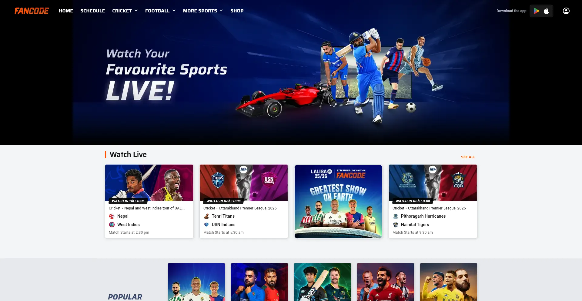 Fancode.com Screenshot