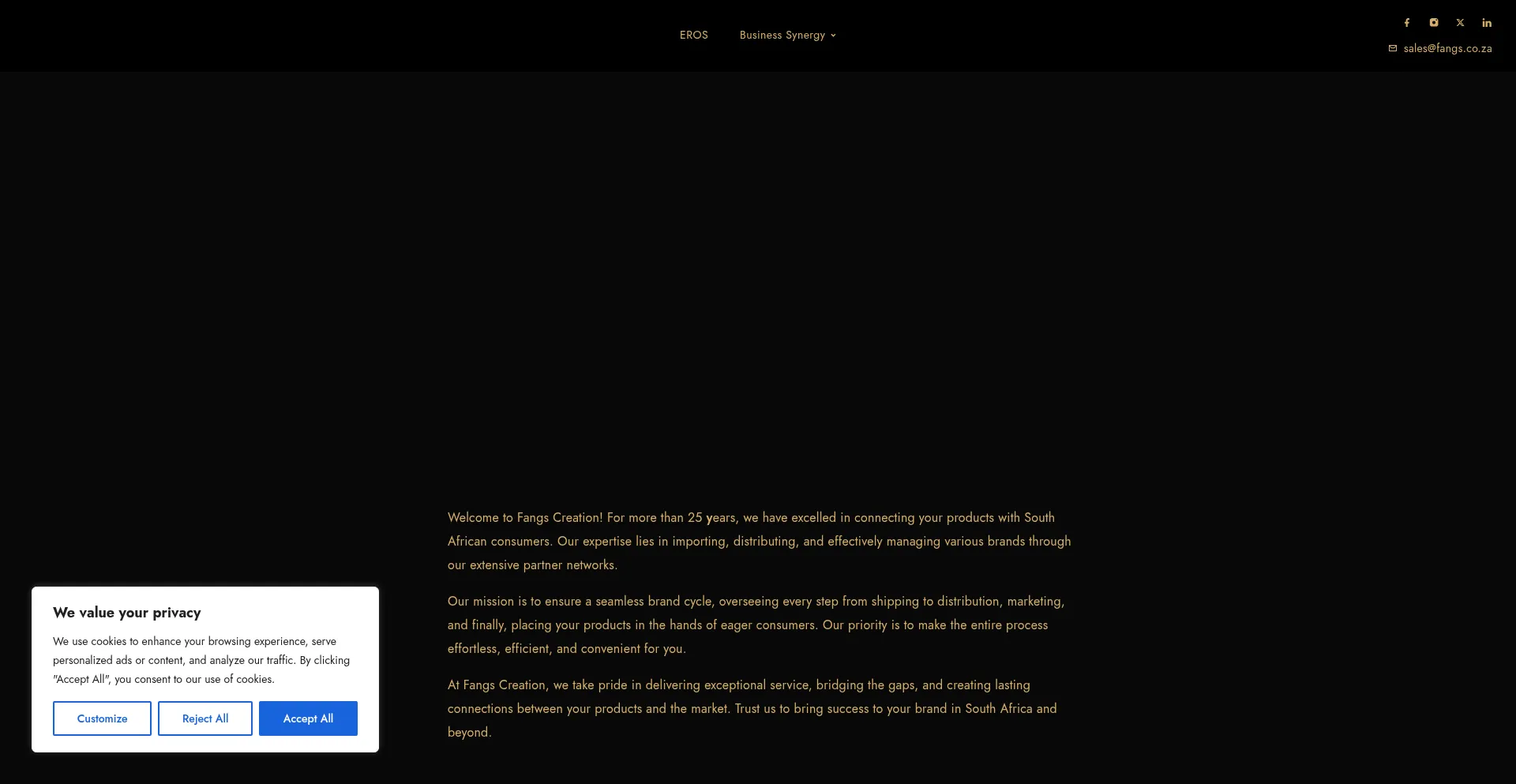 Website screenshot of Fangs.co.za