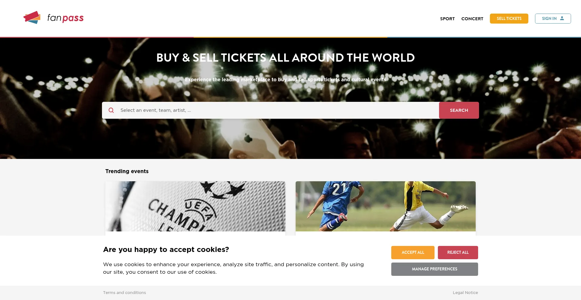 Website screenshot of Fanpass.net
