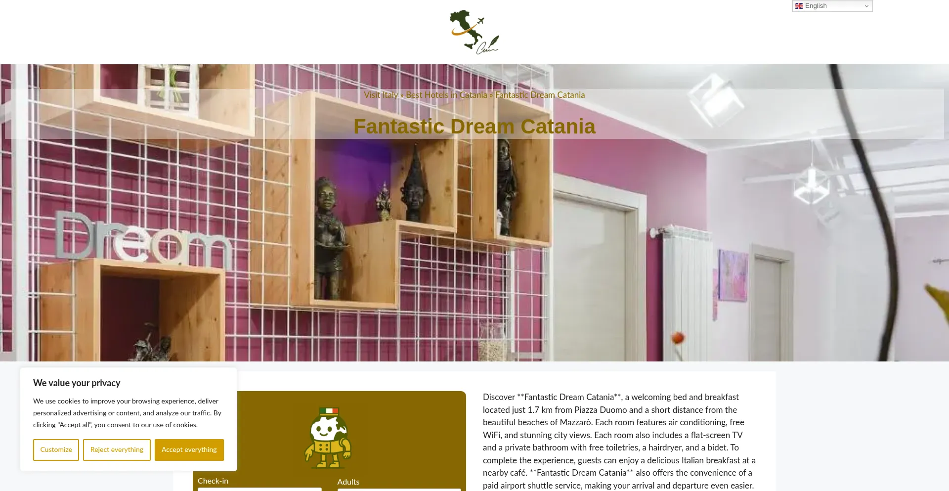 Website screenshot of Fantastic-dream-catania.dreaminginrome.com