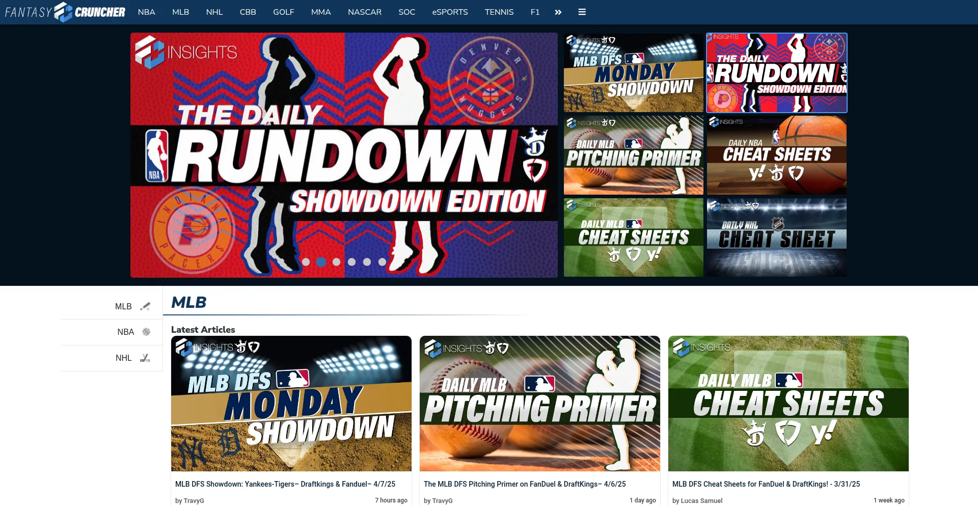 Website screenshot of Fantasycruncher.com