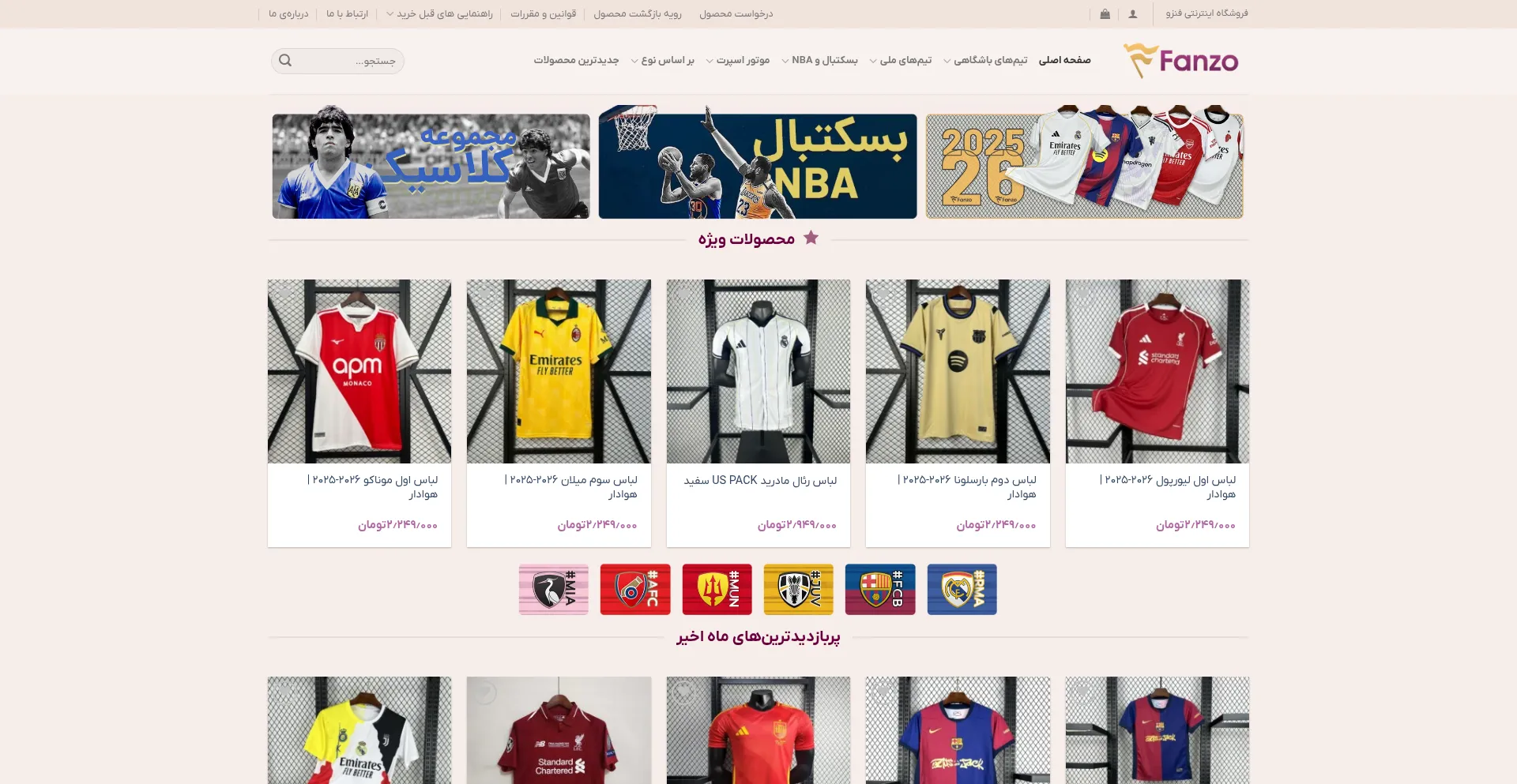 Website screenshot of Fanzo.ir
