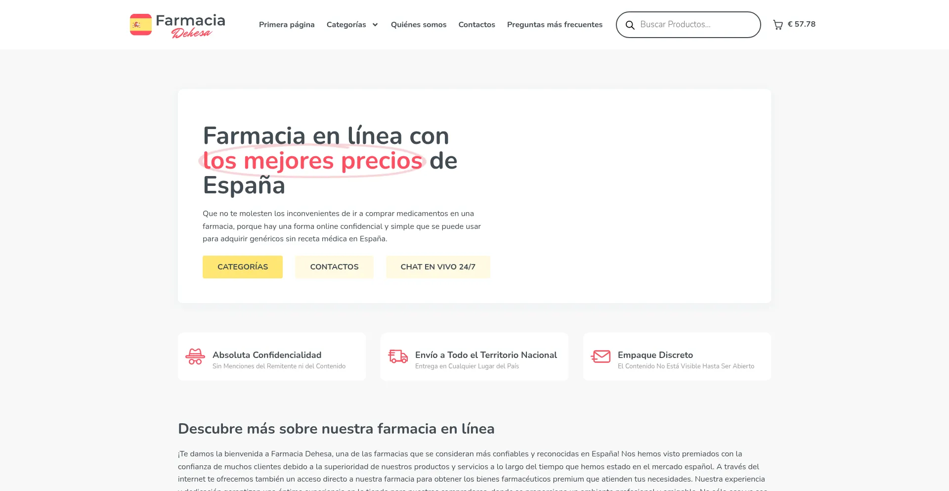 Website screenshot of Farmaciadehesa.com