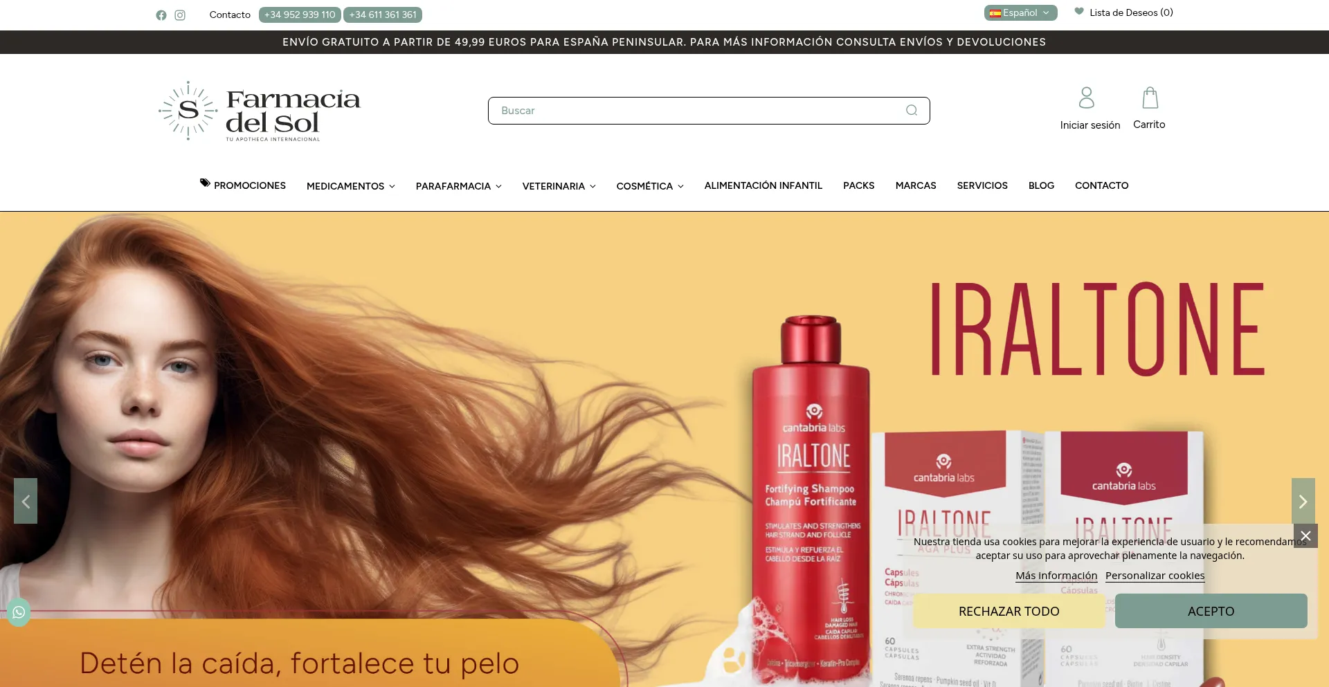 Website screenshot of Farmaciadelsol.es
