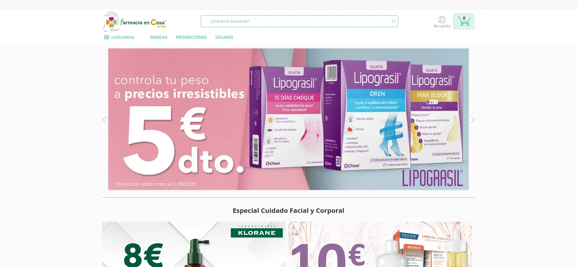 Website screenshot of Farmaciaencasaonline.es