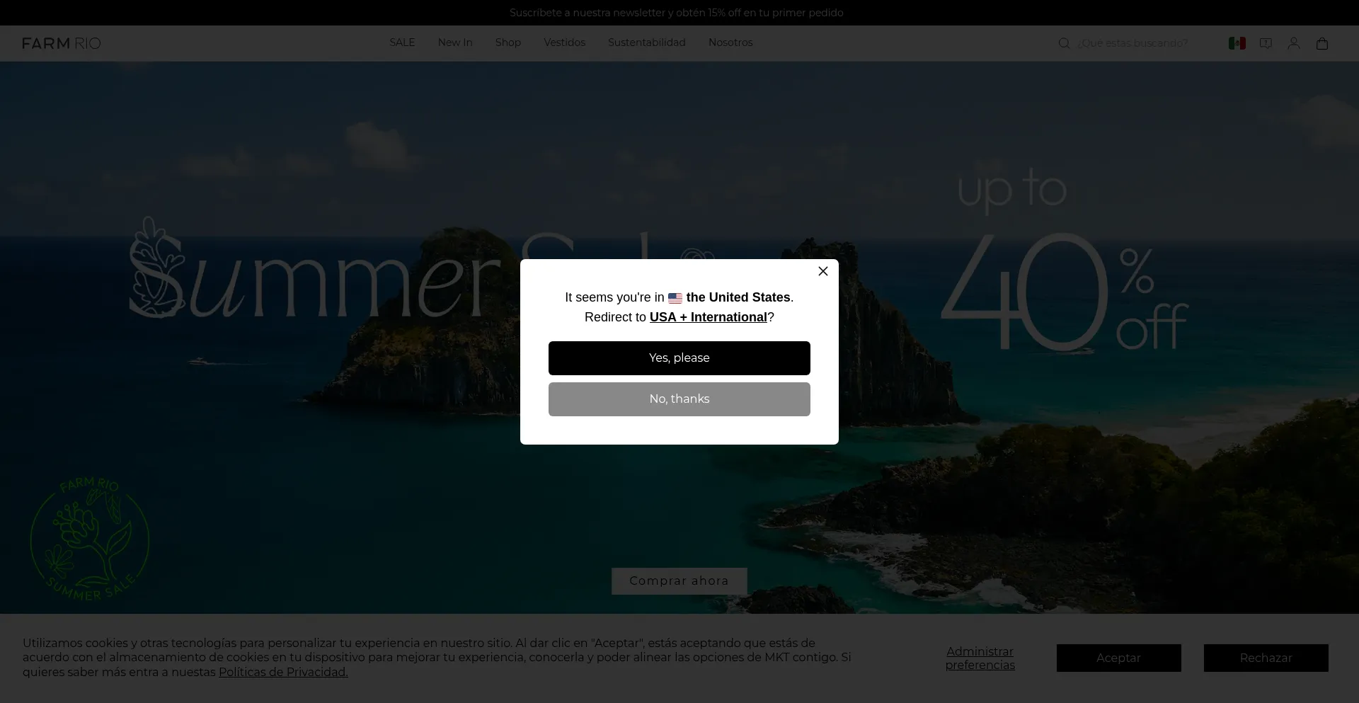 Website screenshot of Farmrio.com.mx