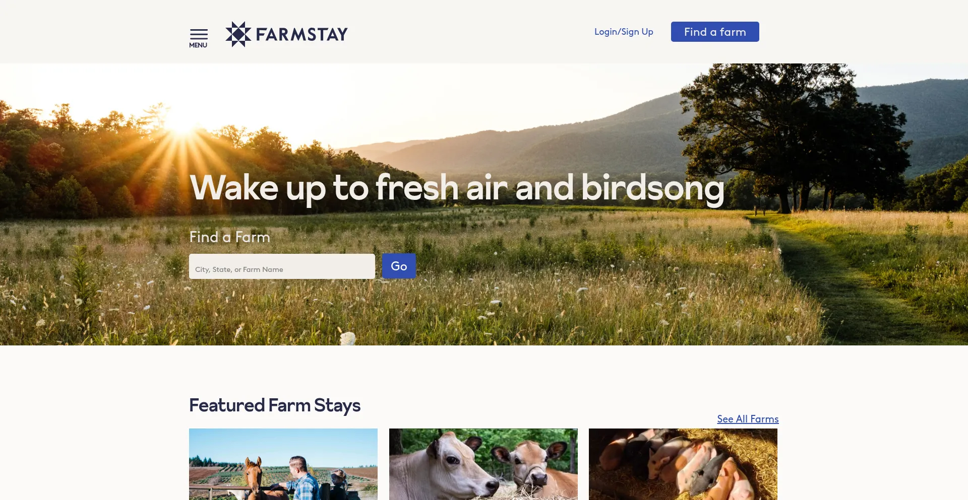 Website screenshot of Farmstayus.com