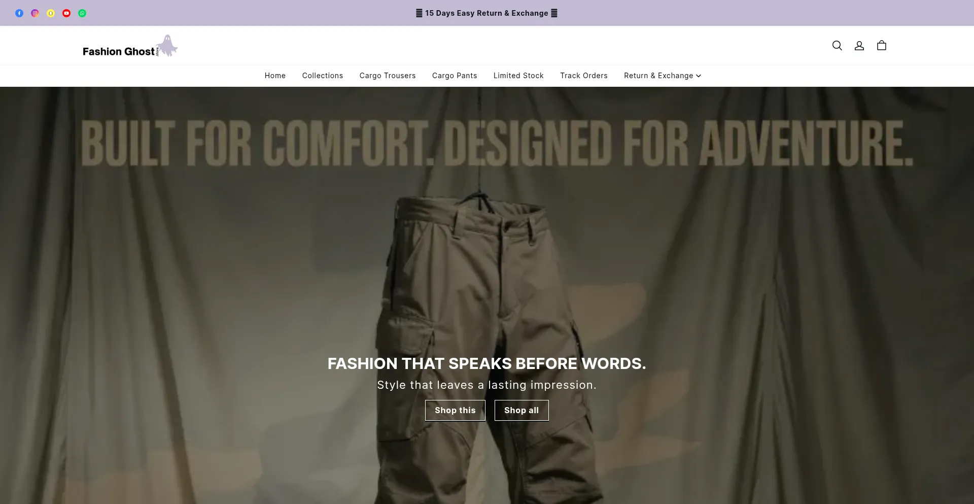Website screenshot of Fashionghost.store