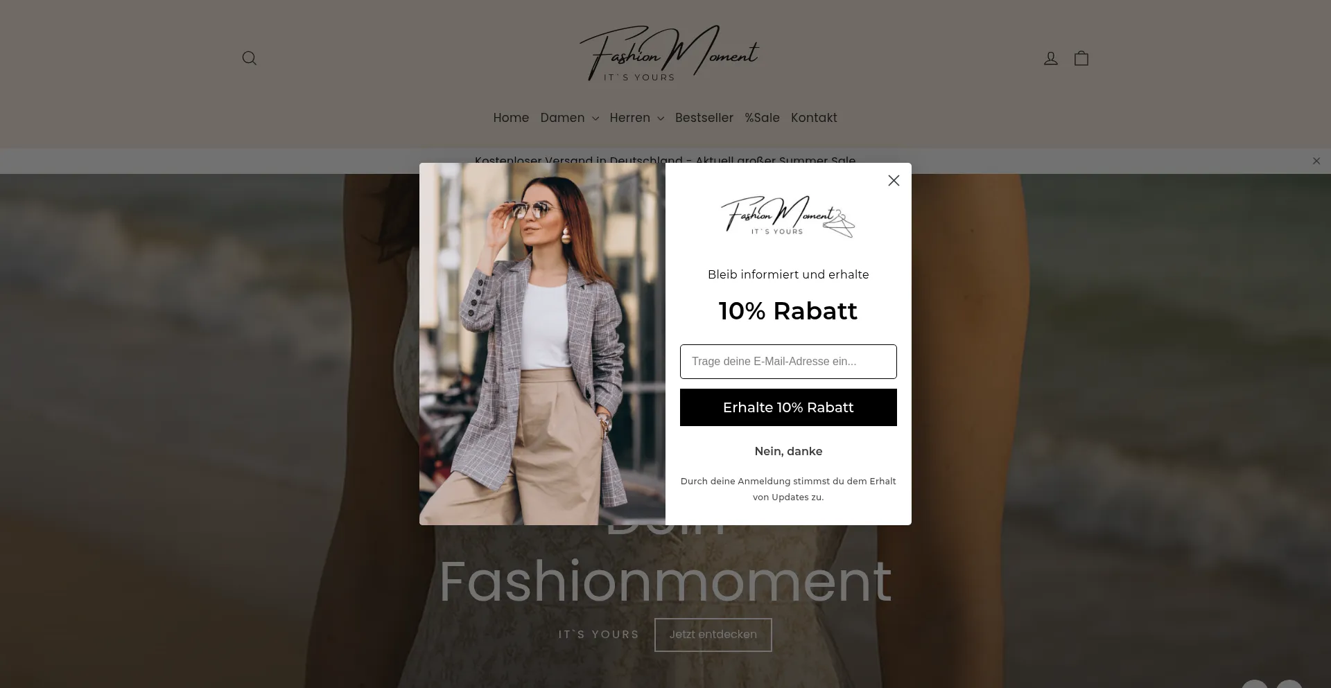 Website screenshot of Fashionmoment-shop.de