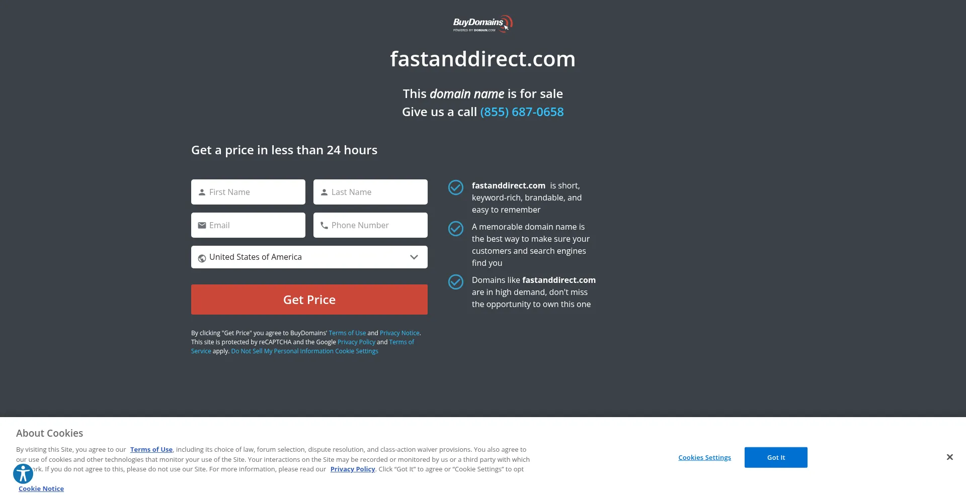 Website screenshot of Fastanddirect.com