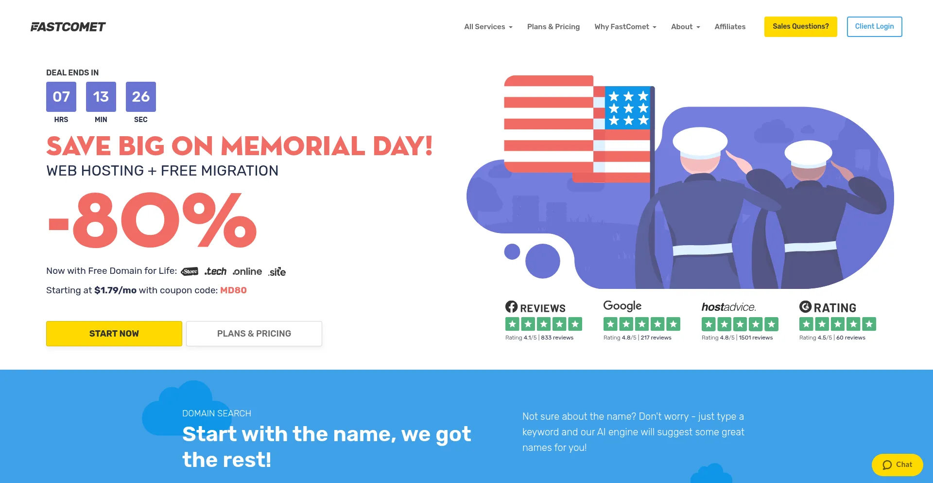 Website screenshot of Fastcomet.com