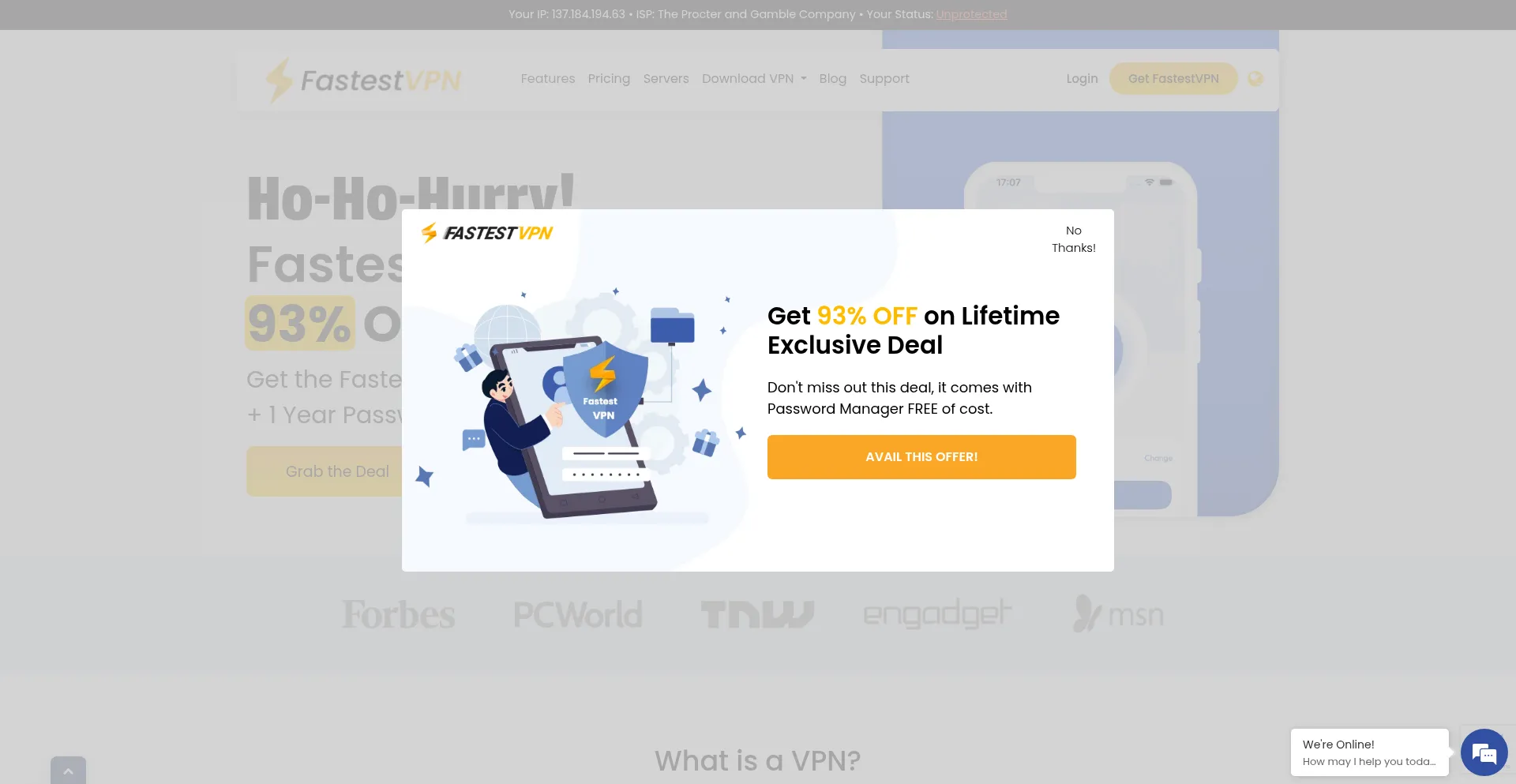 Website screenshot of Fastestvpn.com