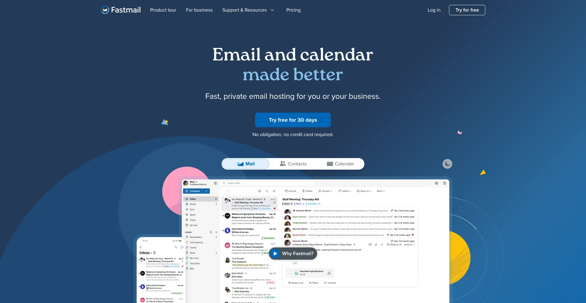 Website screenshot of Fastmail.com