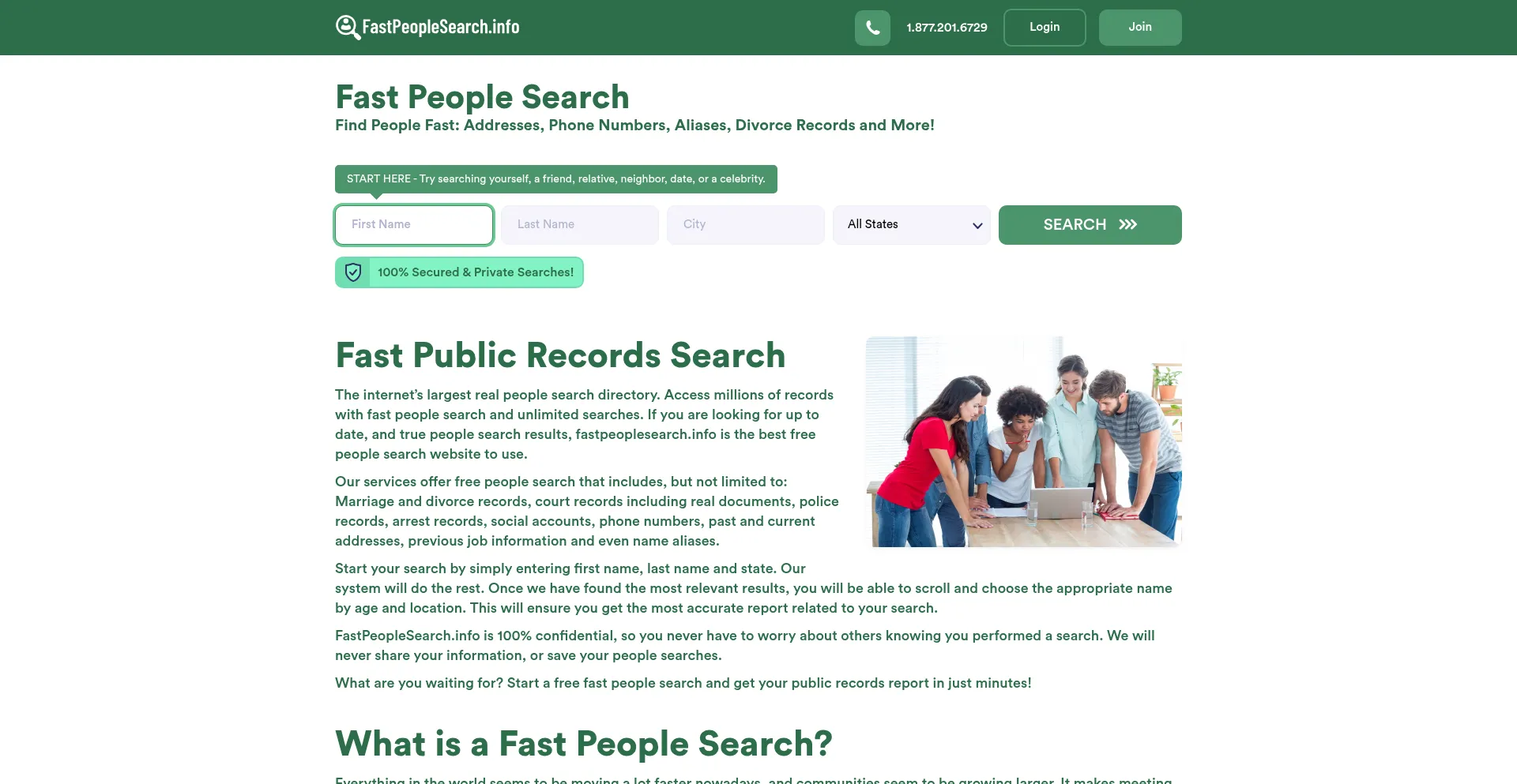 Website screenshot of Fastpeoplesearch.info