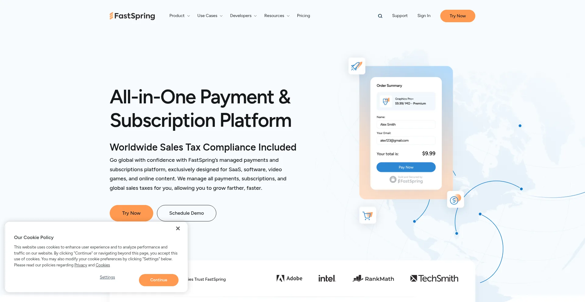 Website screenshot of Fastspring.com