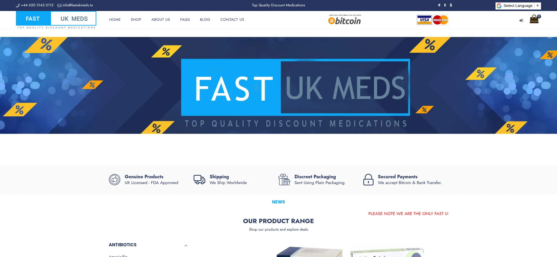 Website screenshot of Fastukmeds.to