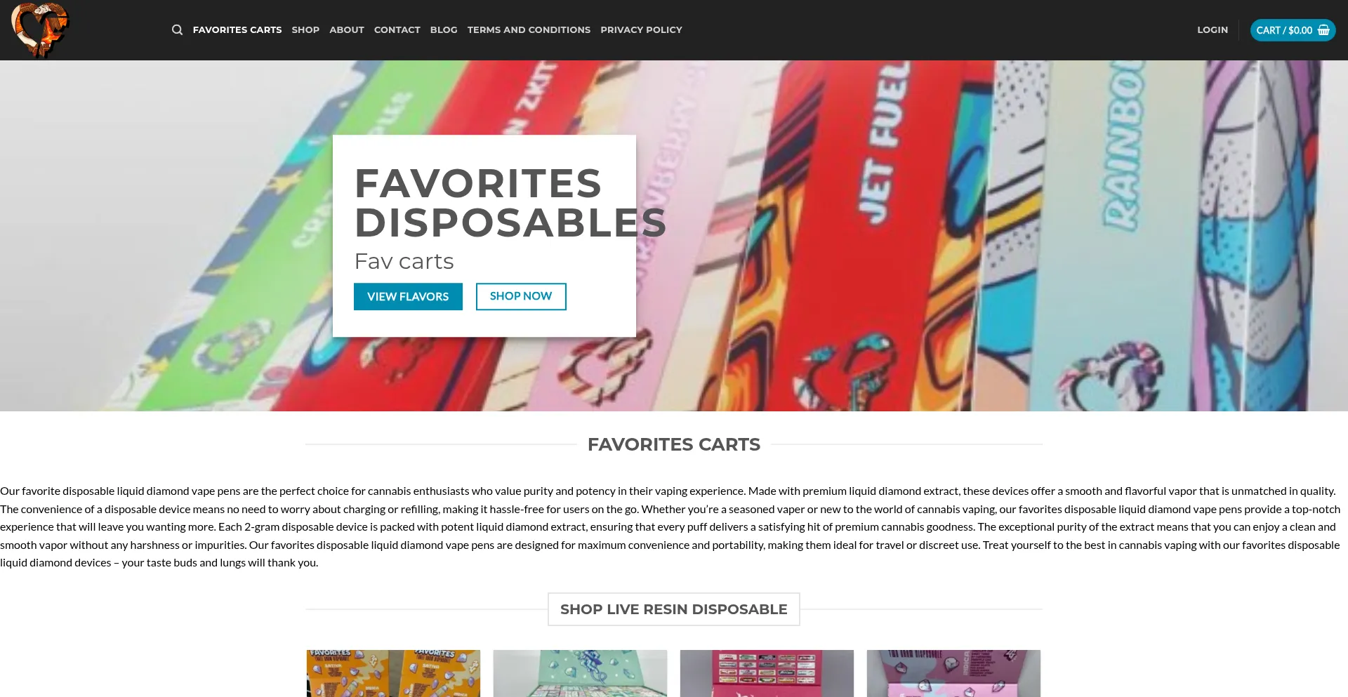 Website screenshot of Favoritescarts.us.com