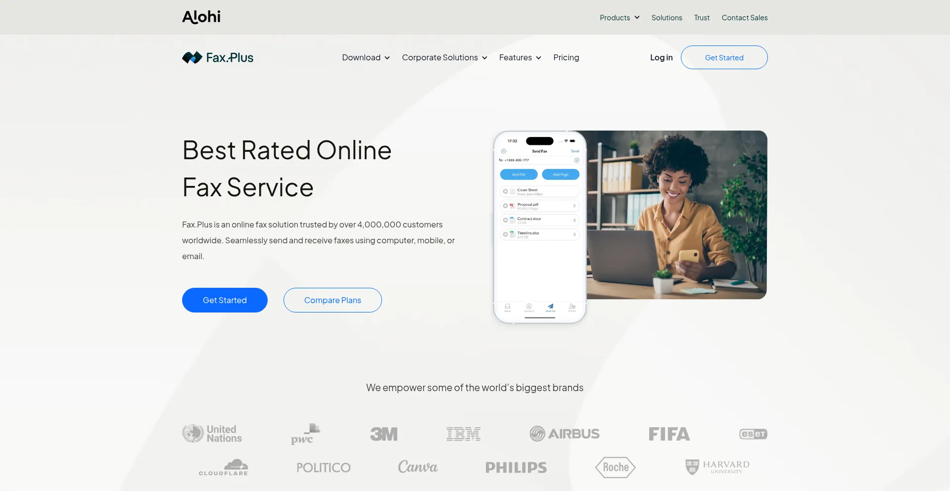 Website screenshot of Faxplus.com