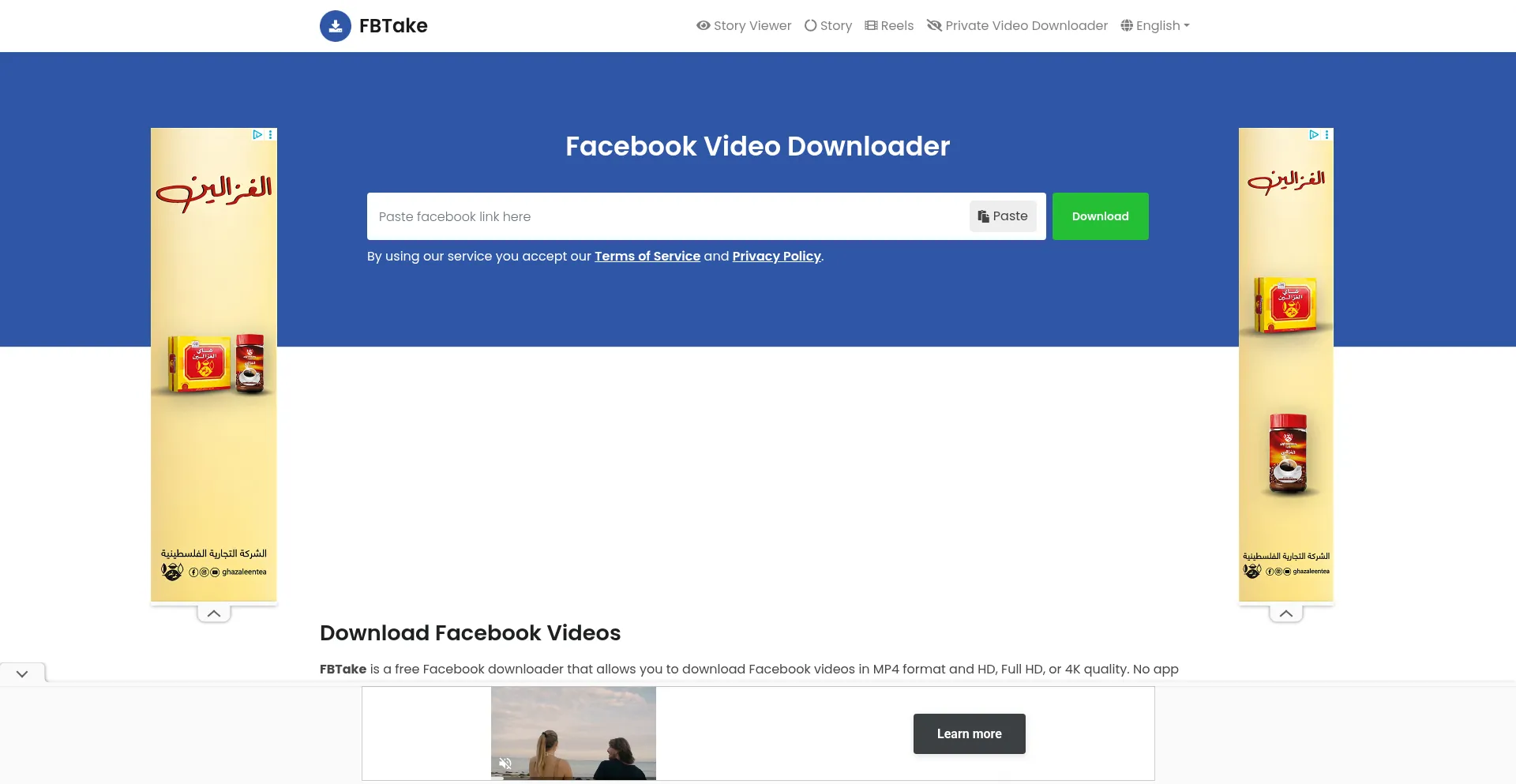 Website screenshot of Fbtake.com