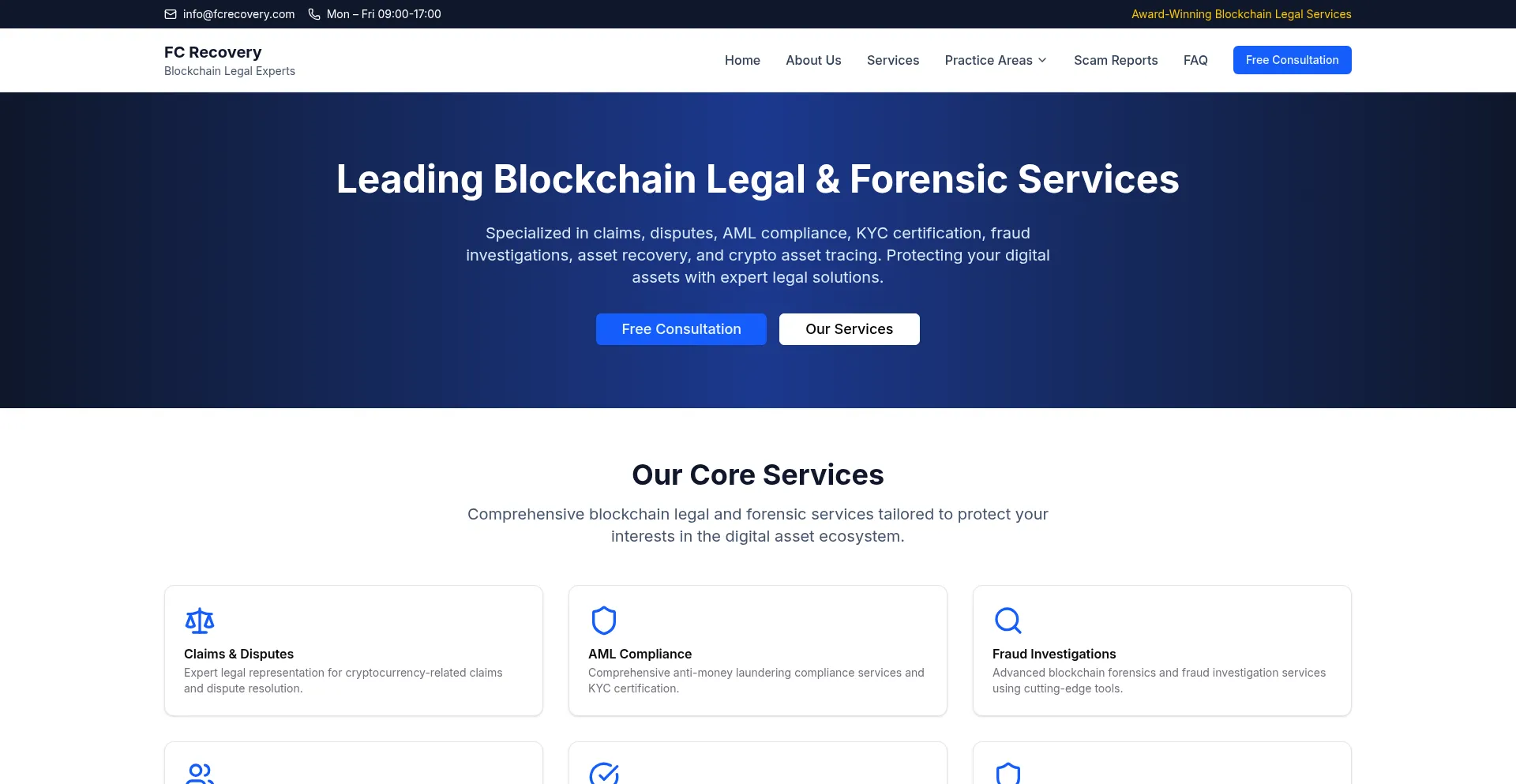 Website screenshot of Fcrecovery.io