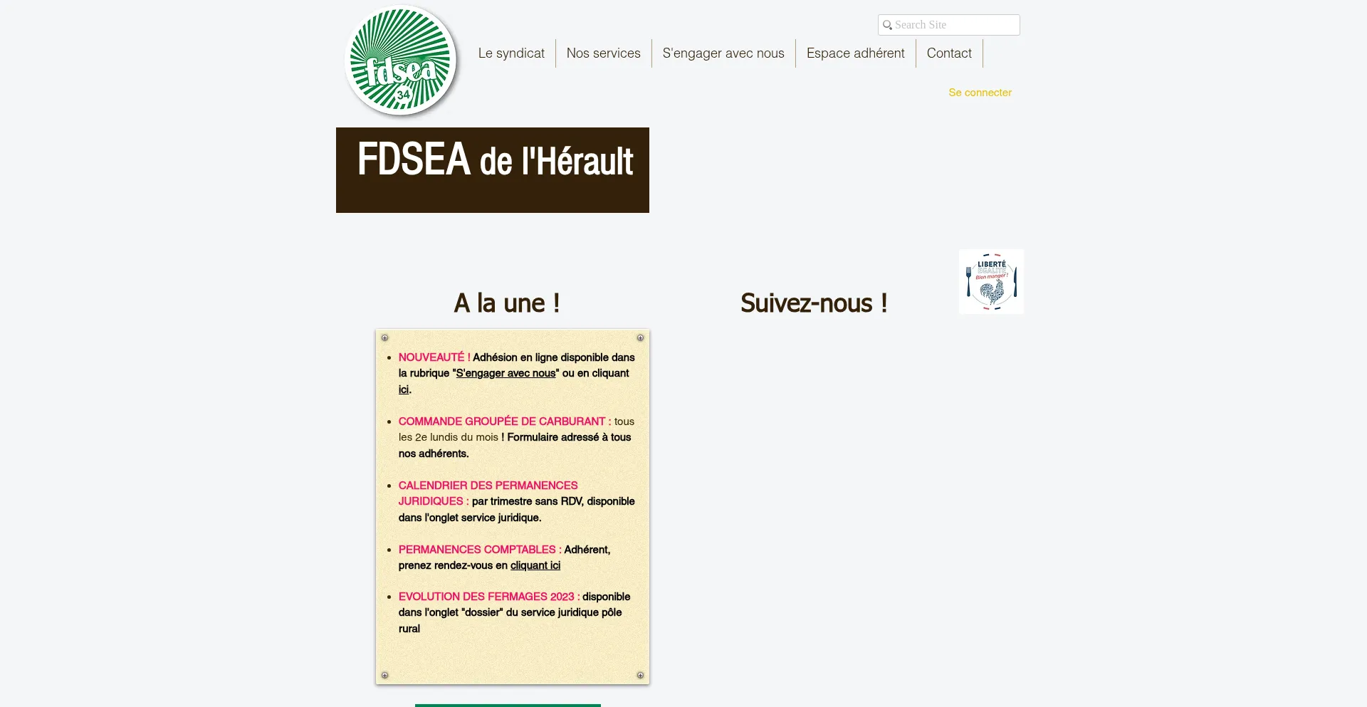 Website screenshot of Fdsea34.fr