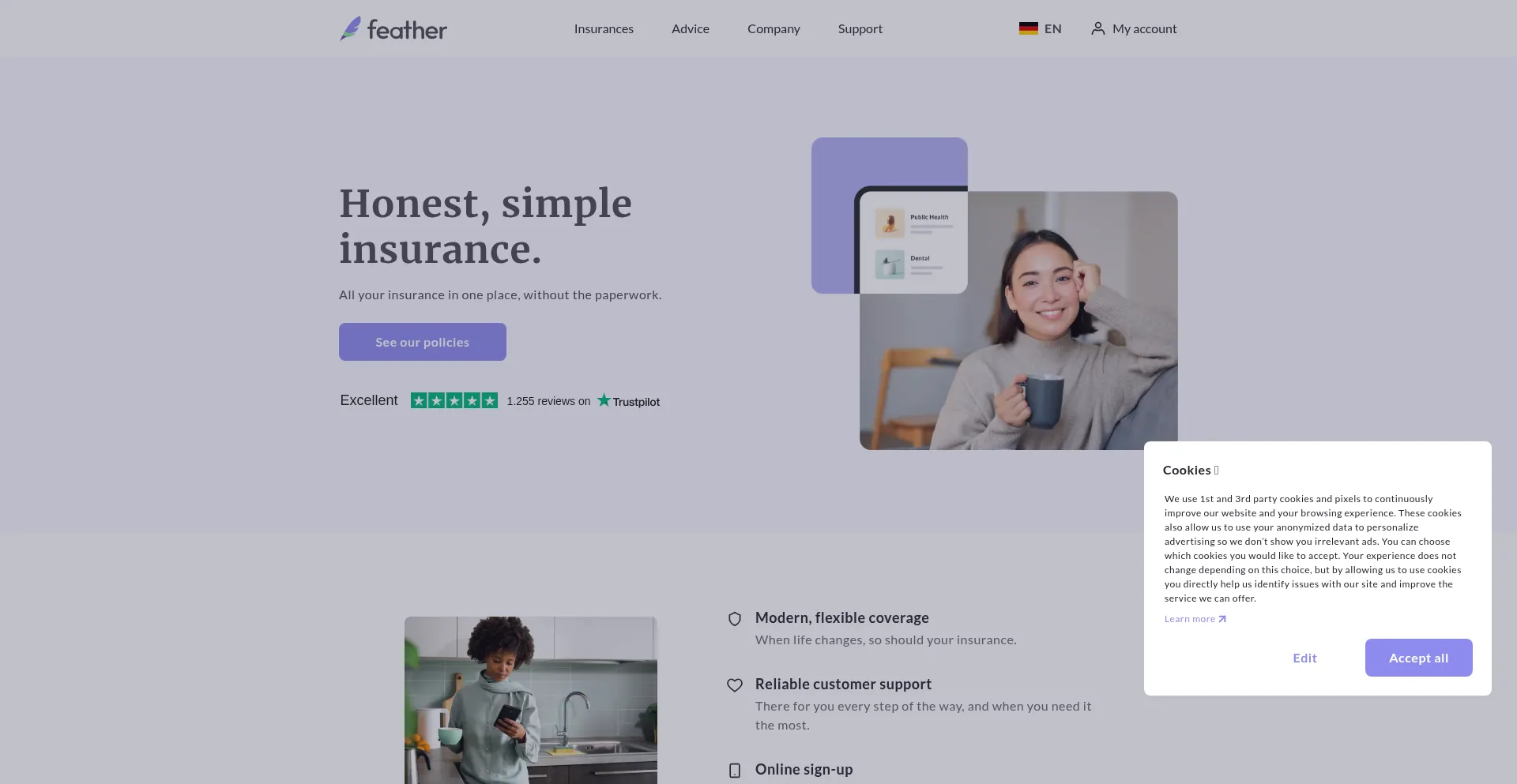 Website screenshot of Feather-insurance.com