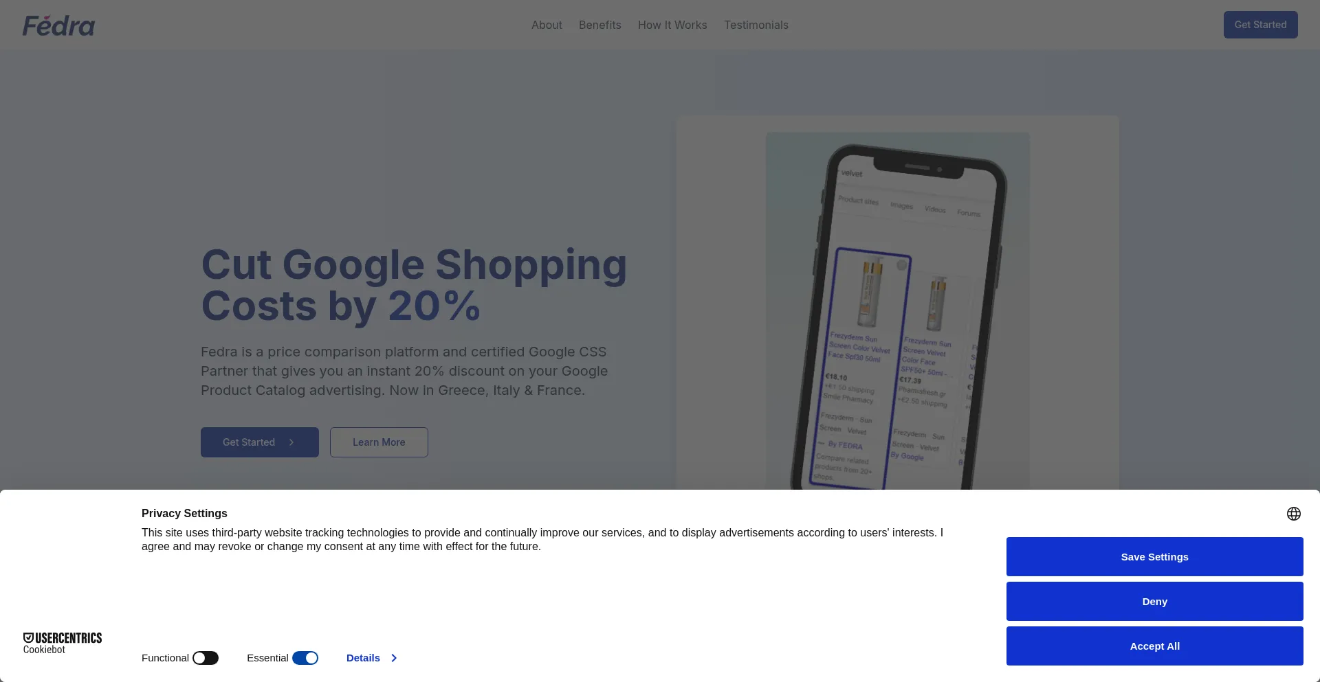 Website screenshot of Fedra.com