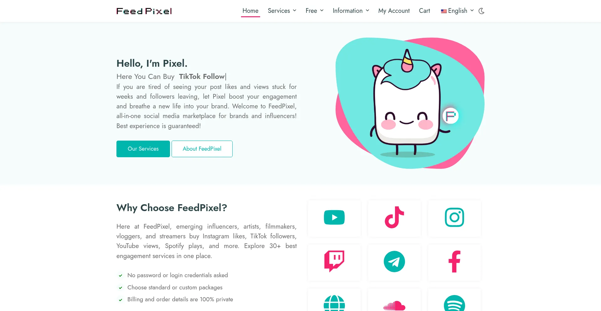 Website screenshot of Feedpixel.com
