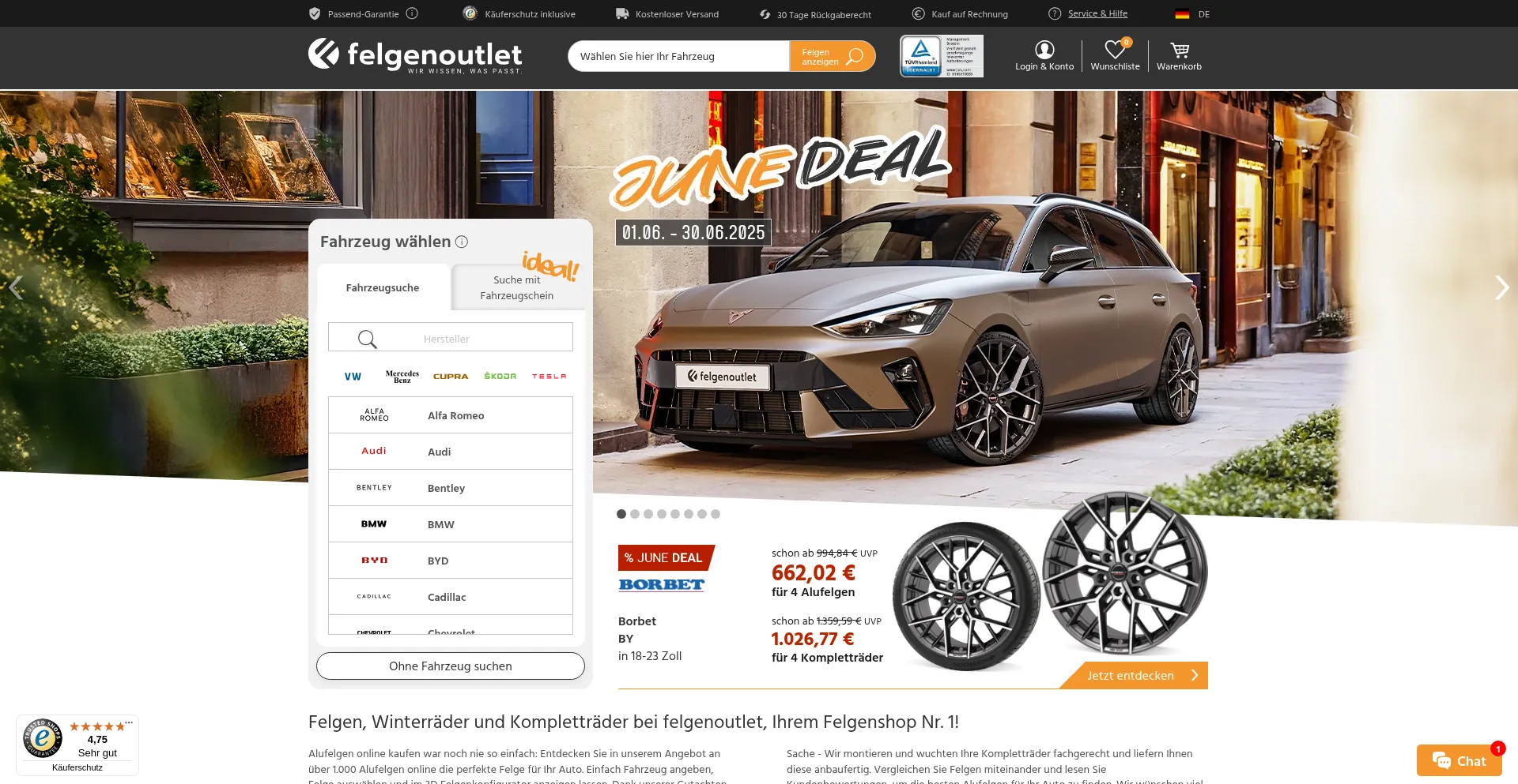 Website screenshot of Felgenoutlet.de