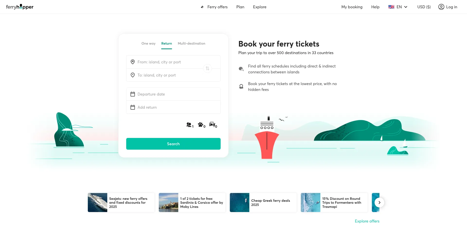 Website screenshot of Ferryhopper.com