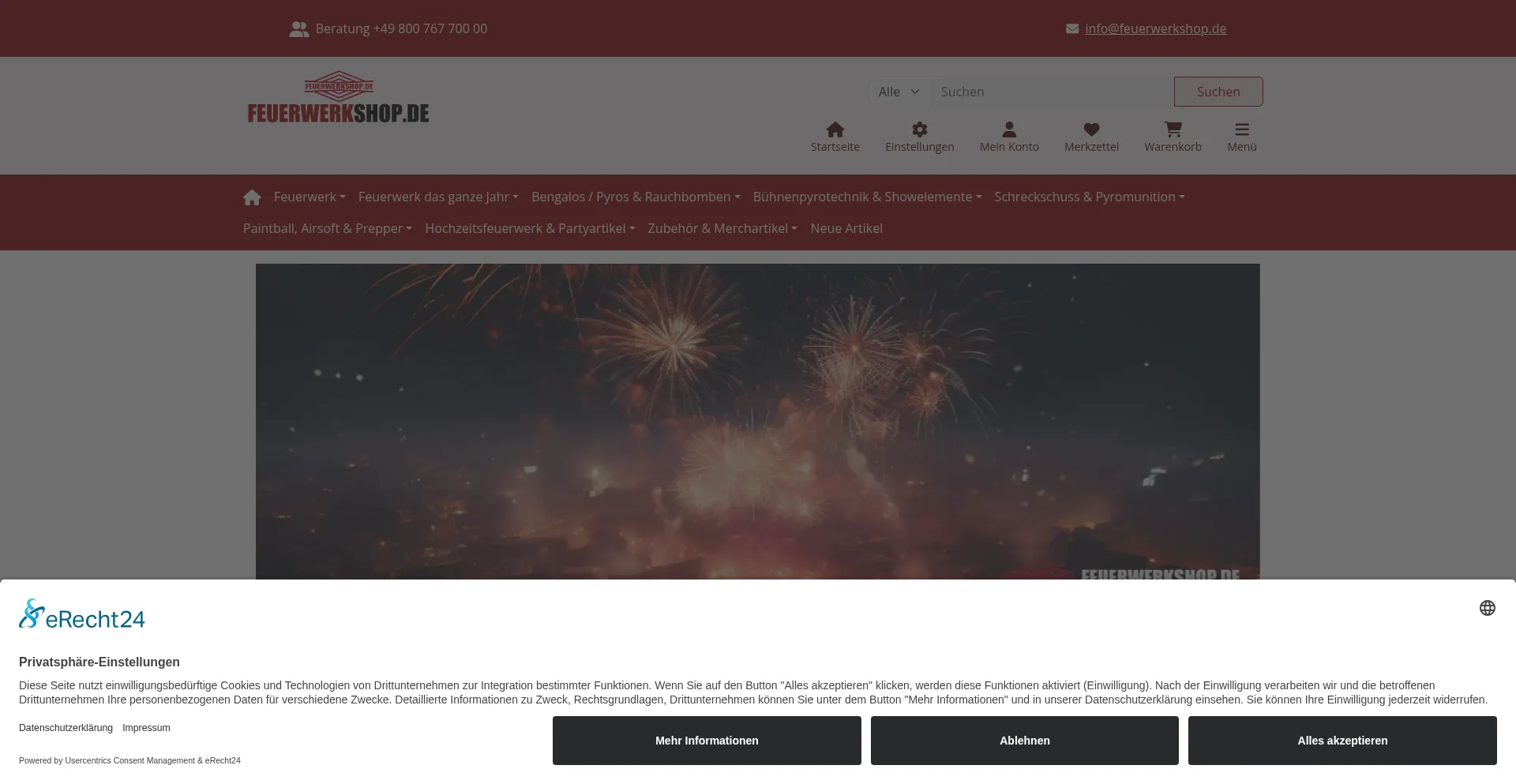Website screenshot of Feuerwerkshop.de