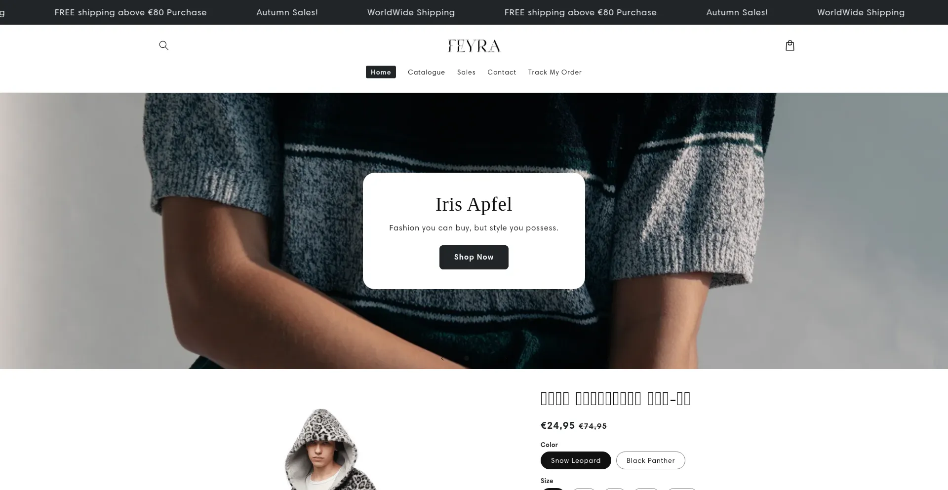 Website screenshot of Feyra.shop