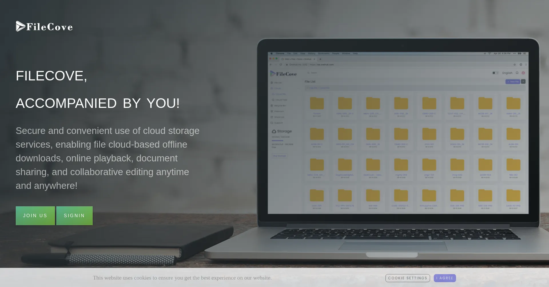 Website screenshot of Filecove.com