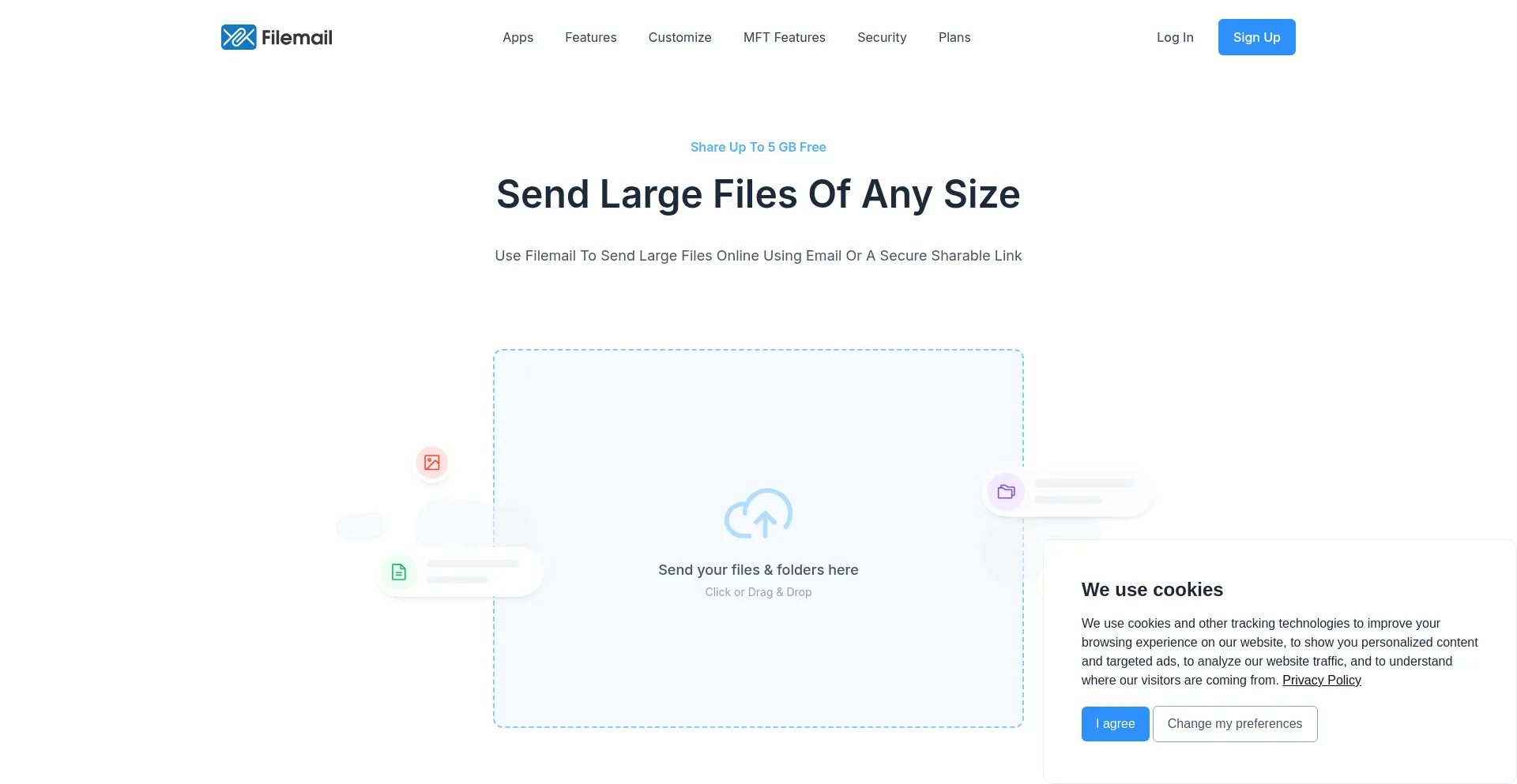 Website screenshot of Filemail.com