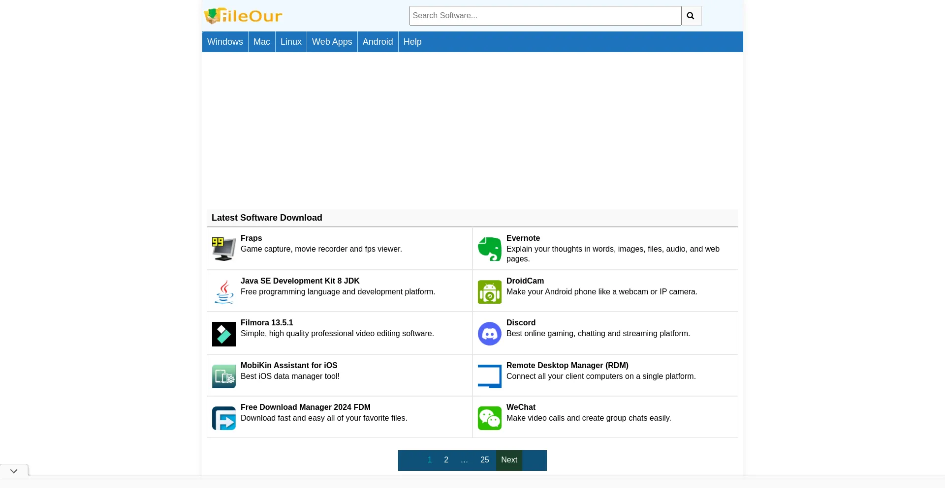 Website screenshot of Fileour.com