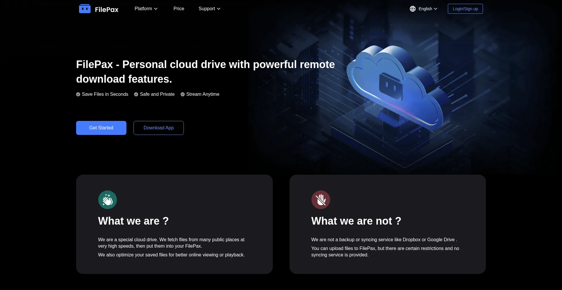 Website screenshot of Filepax.com