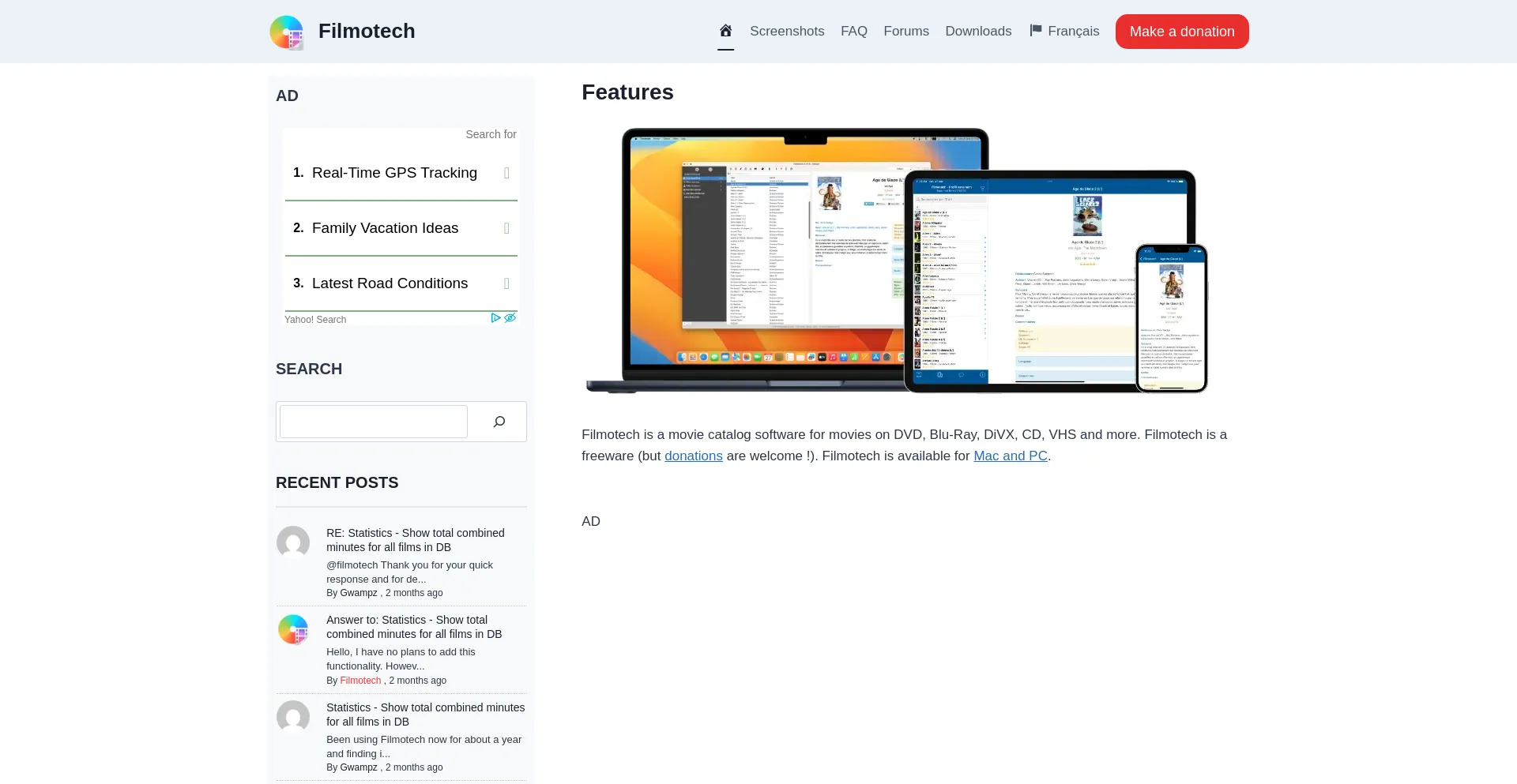 Website screenshot of Filmotech.info