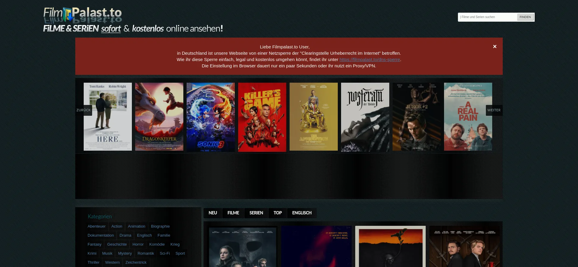 Website screenshot of Filmpalast.to