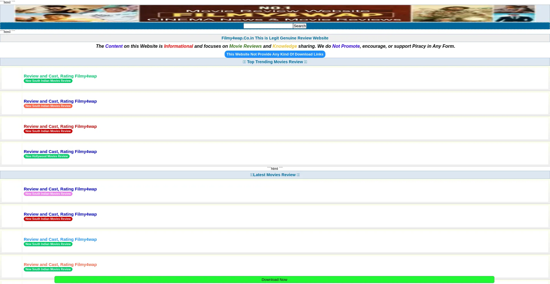 Website screenshot of Filmy4wap.co.in