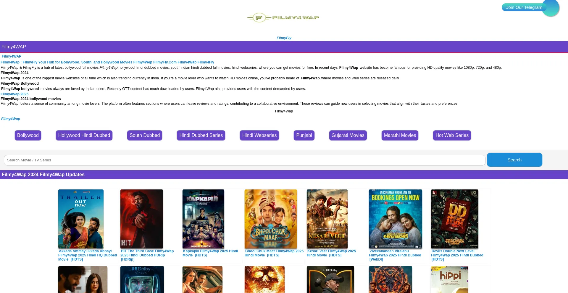 Website screenshot of Filmy4wap.gr.com