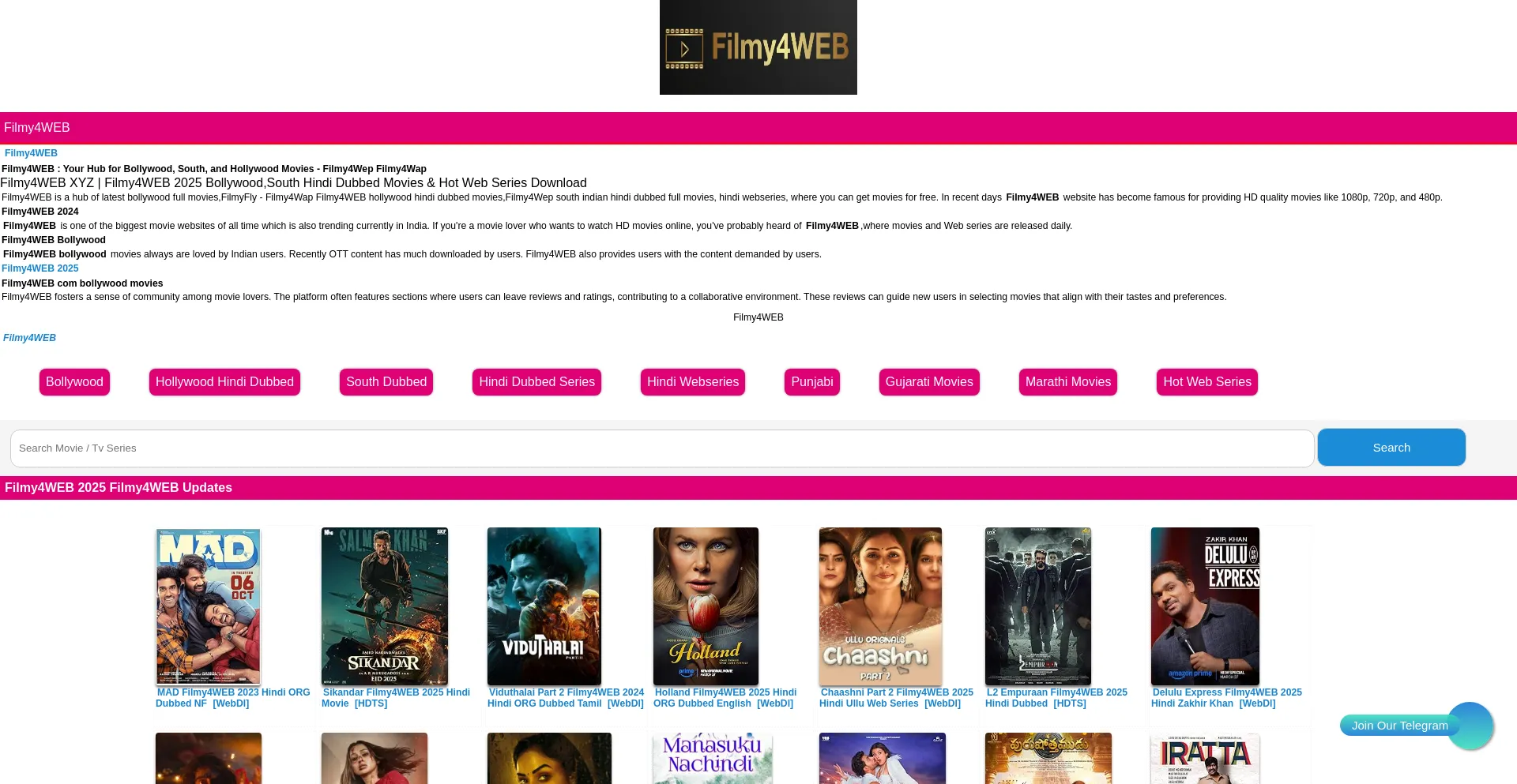Website screenshot of Filmy4web.travel.in