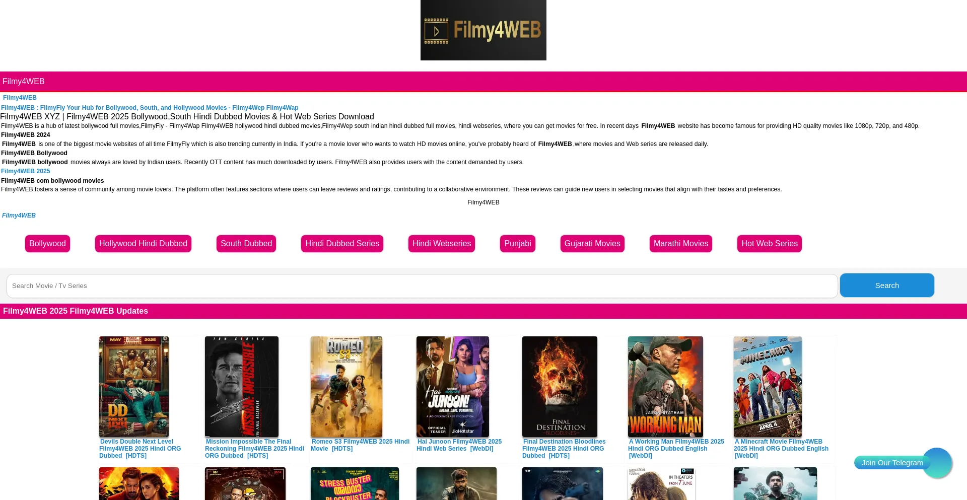 Website screenshot of Filmy4web.uk.in