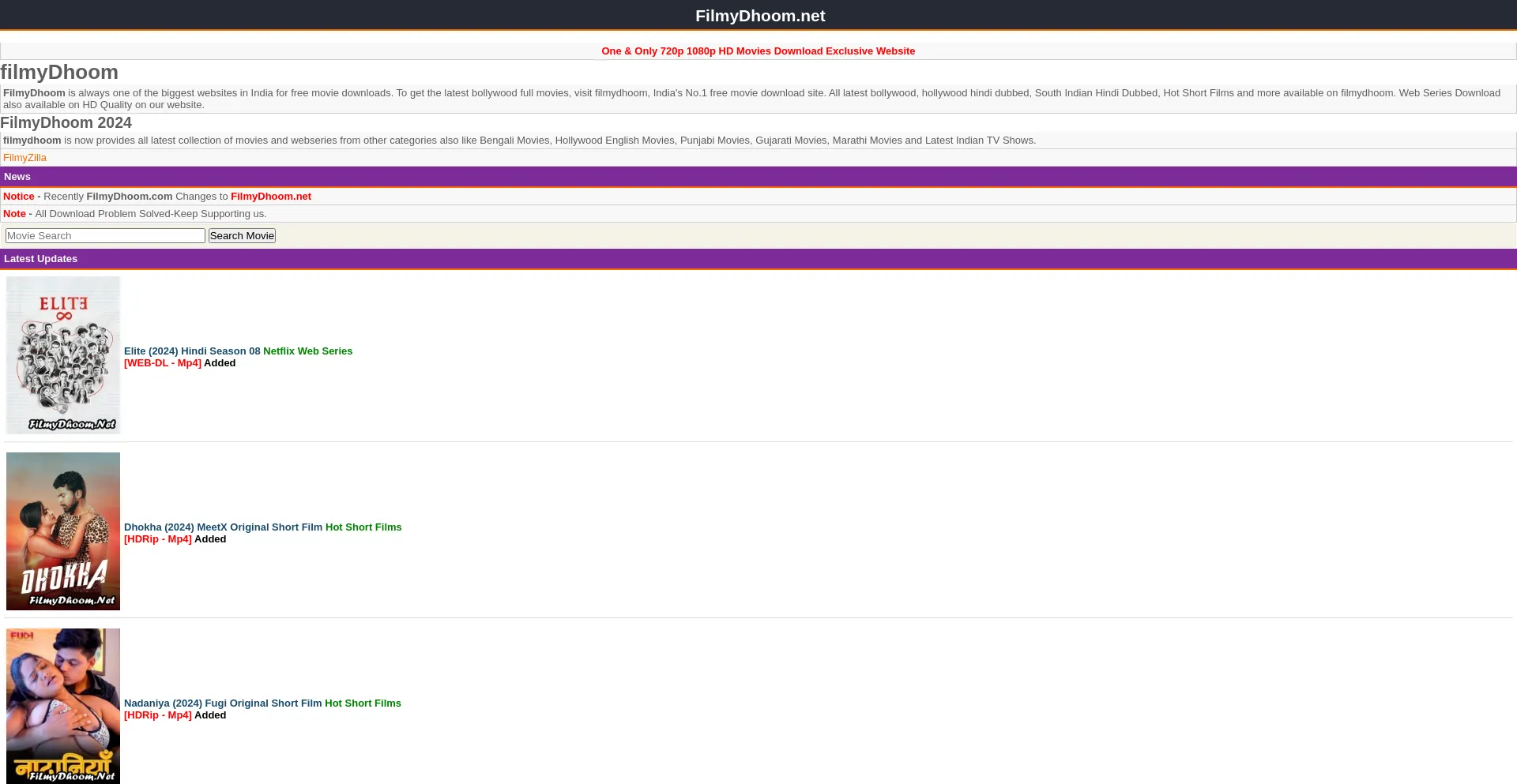 Website screenshot of Filmydhoom.net