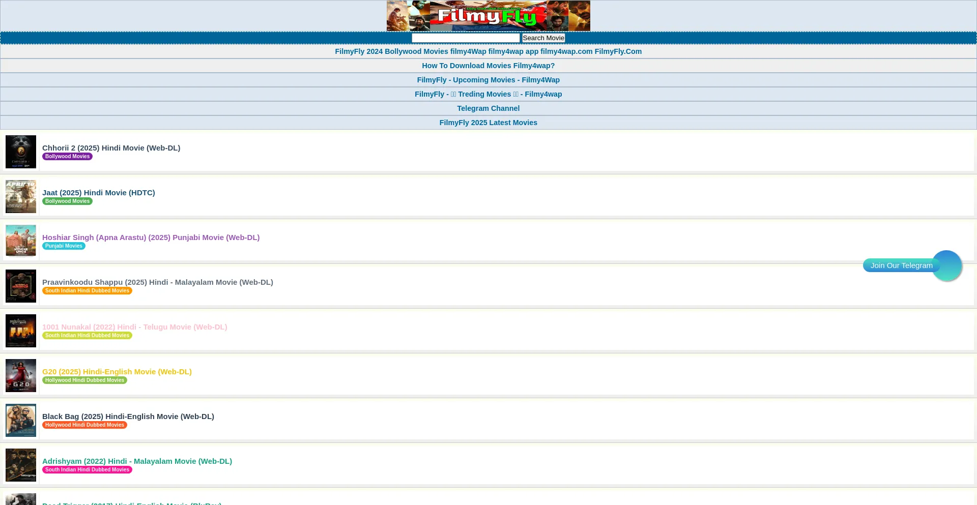 Website screenshot of Filmyfly.fit