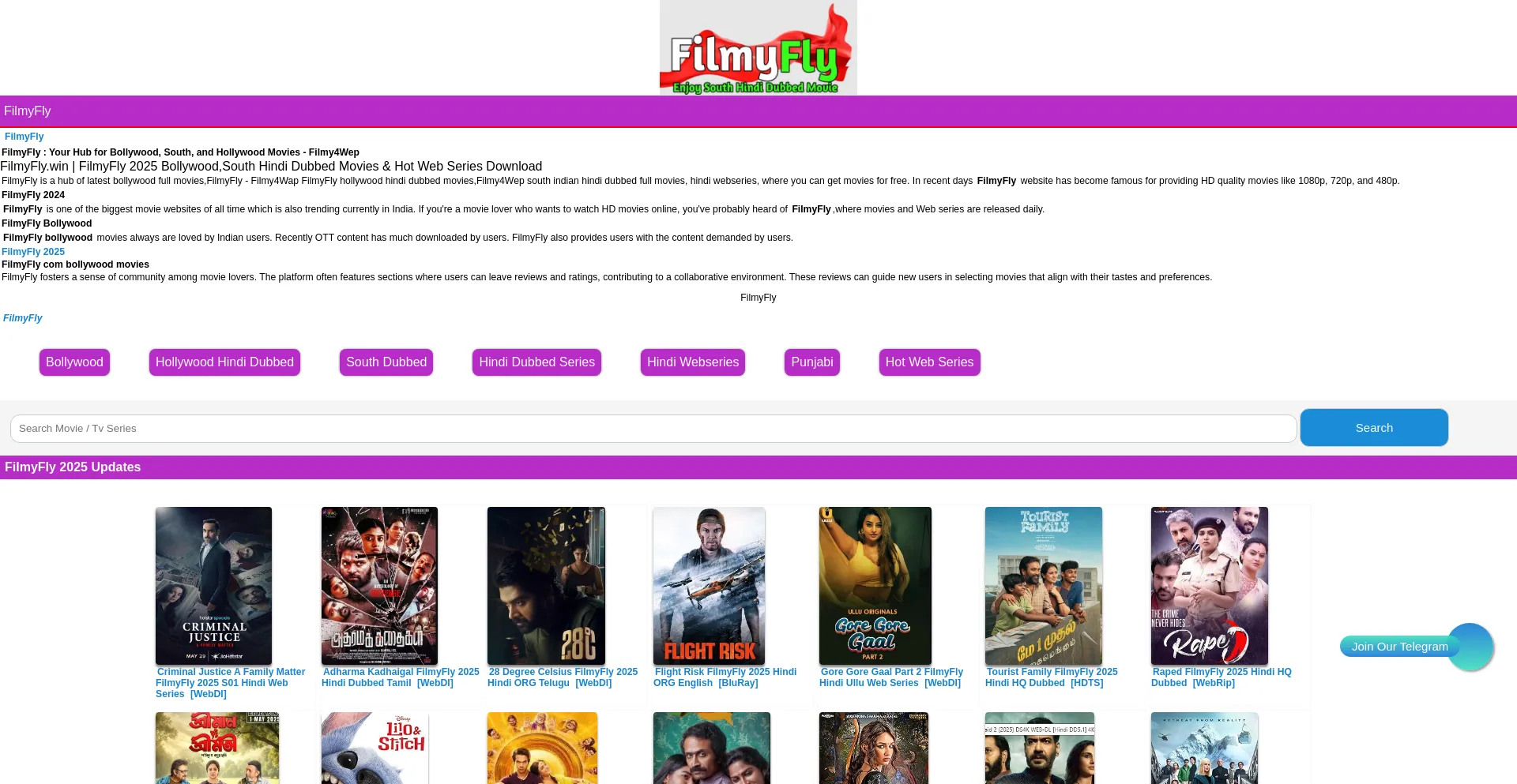 Website screenshot of Filmyfly.kim