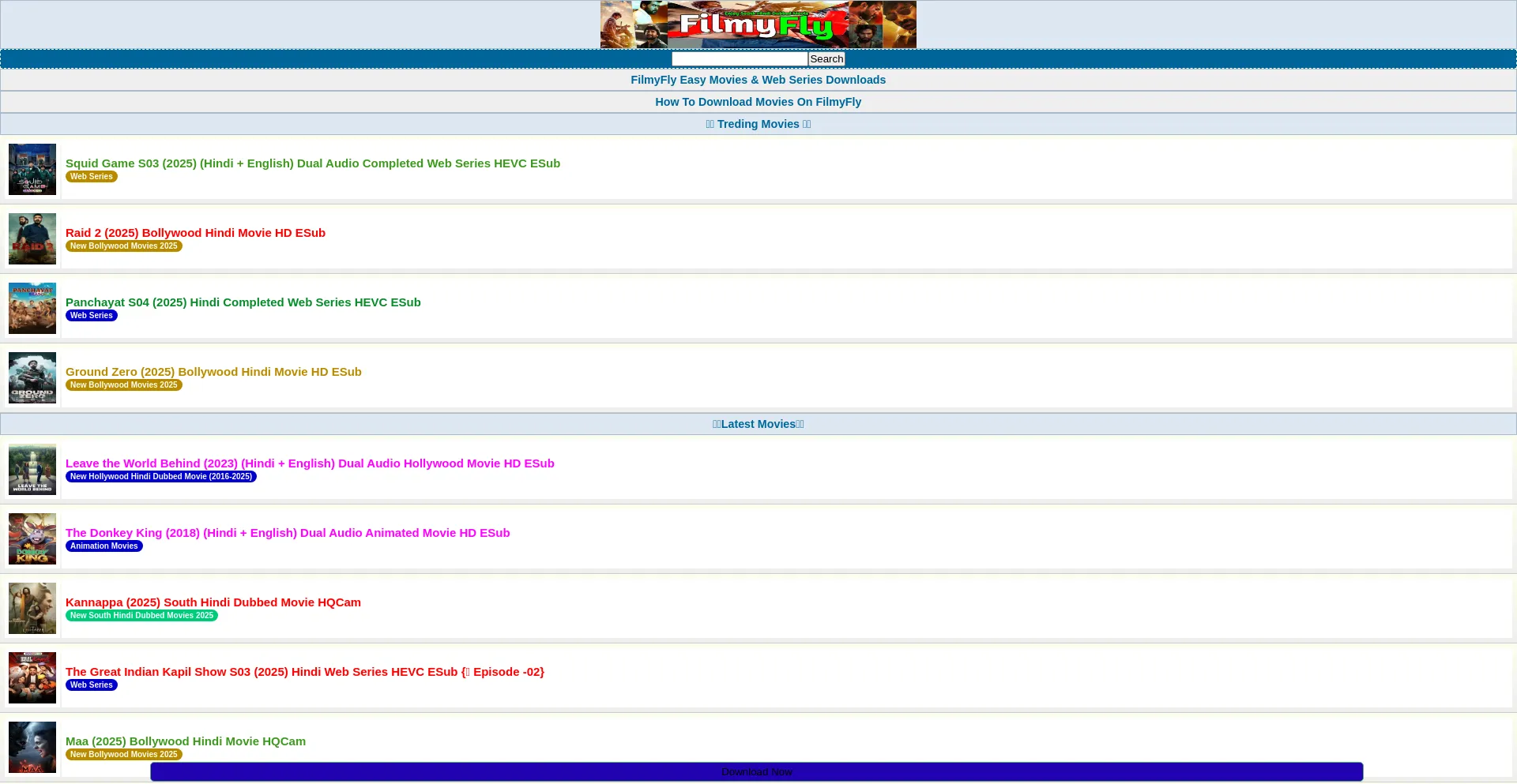 Website screenshot of Filmyfly.loan