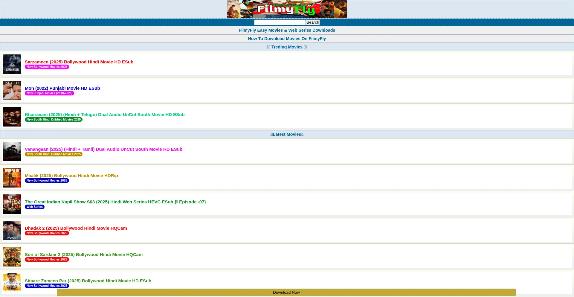 Website screenshot of Filmyfly.reisen
