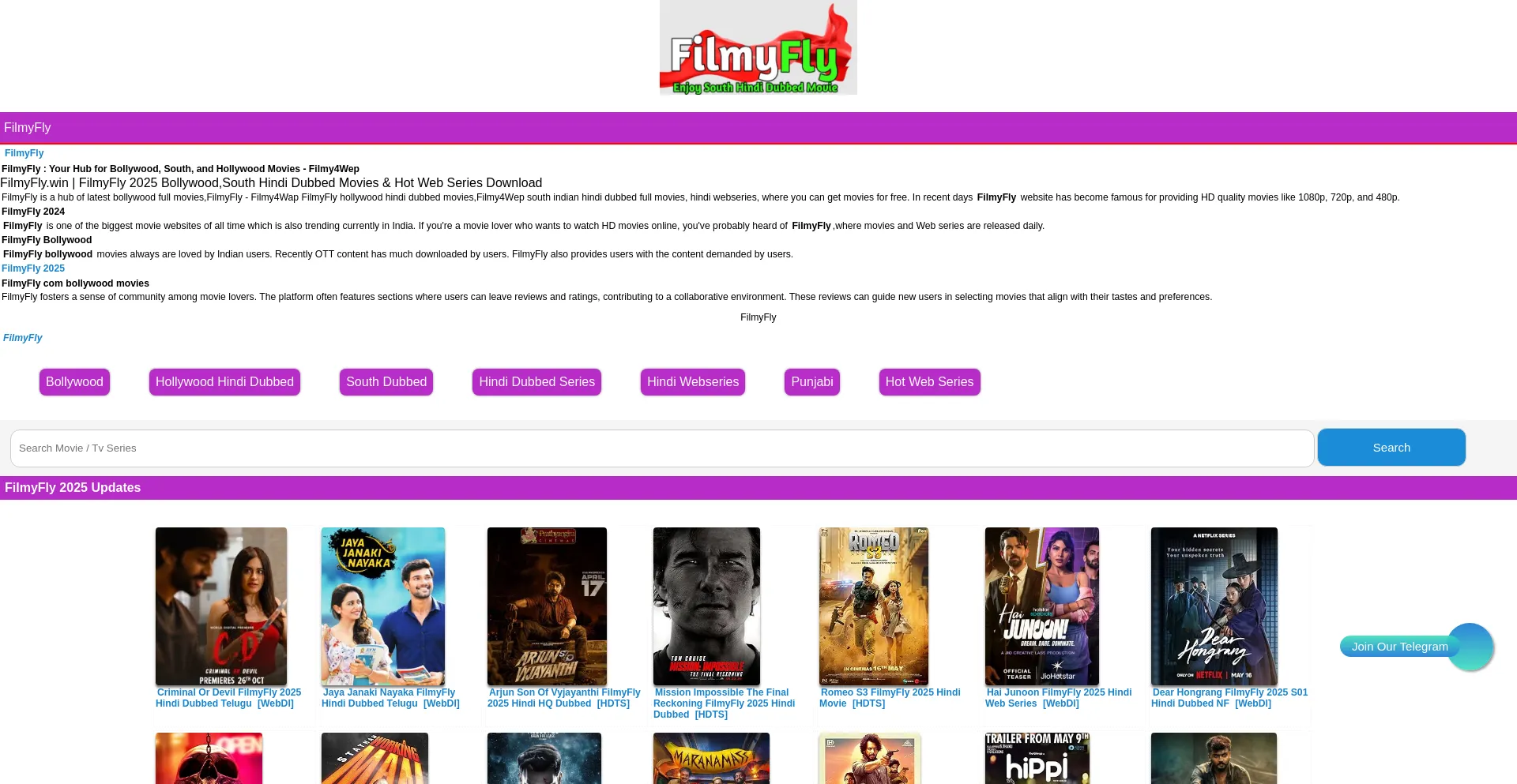 Website screenshot of Filmyfly.yoga