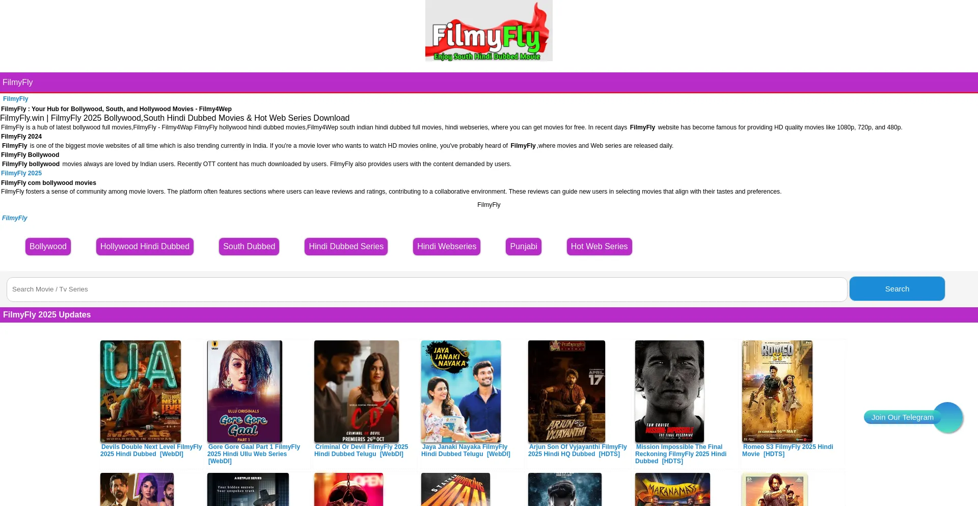 Website screenshot of Filmyfly5.com