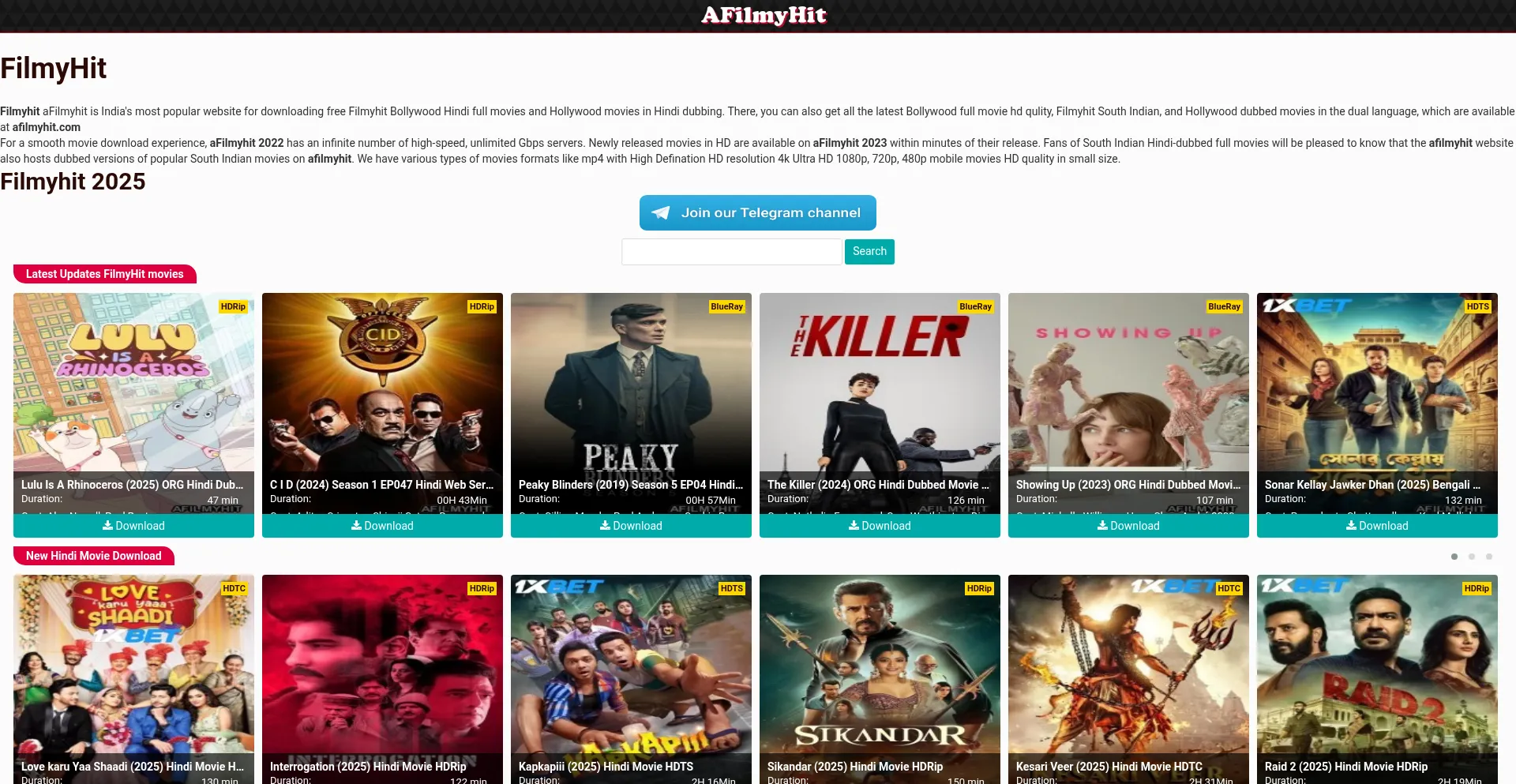 Website screenshot of Filmyhit.boo
